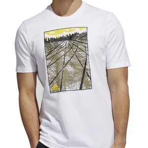 adidas Men's Sketch Track Graphic Crewneck White Cotton T-Shirt Small